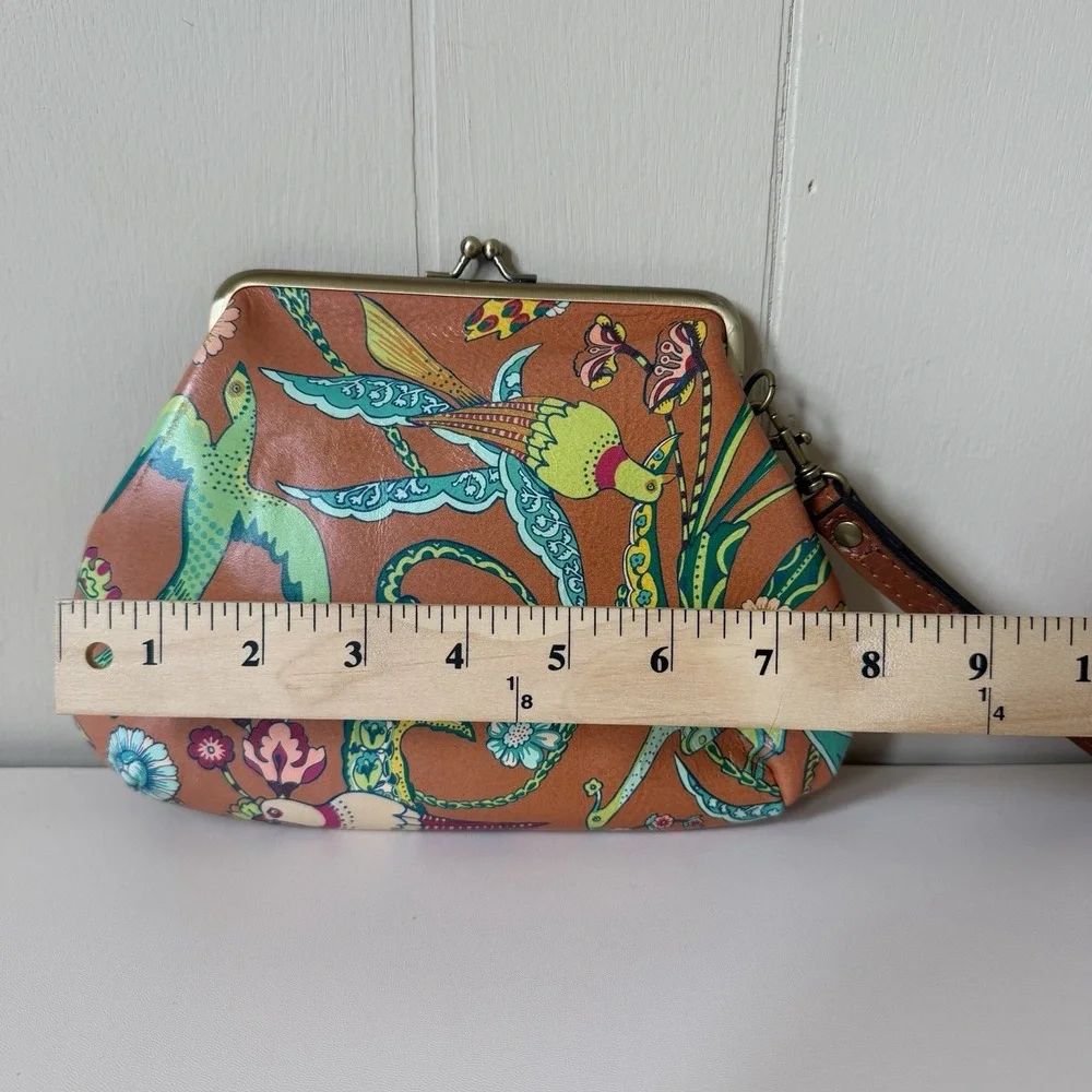 Patricia Nash VTG BIRDS OF PARADISE Colorful Leather Wristlet Clutch Kisslock